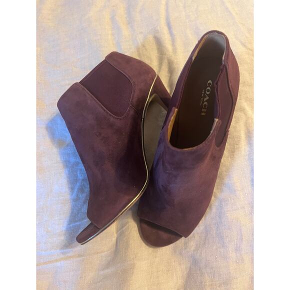 Coach Booties Size 7 B Burgundy Suede Heels Open Toes Adrianna - Picture 4 of 10